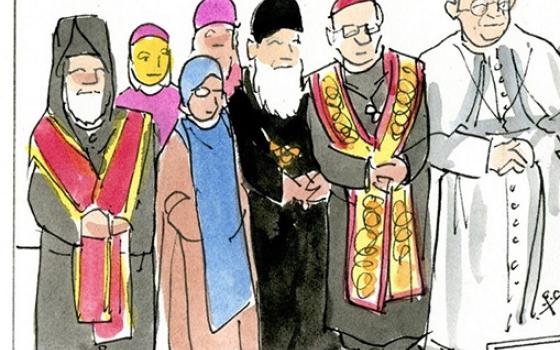 Francis, the comic strip: A special guest is invited to join in praying for Christian unity.
